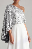 One Shoulder Champagne A-Line Midi Mother Of the Bride Dress with Sequins
