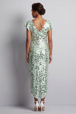 Mermaid Silver V-Neck Asymmetrical Sequins Midi Mother Of the Bride Dress with Ruffles