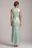 Sparkly Green Mermaid Asymmetrical Round Neck Midi Mother Of the Bride Dress with Sequins