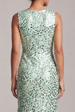 Sparkly Green Mermaid Asymmetrical Round Neck Midi Mother Of the Bride Dress with Sequins