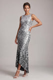 Sparkly Green Mermaid Asymmetrical Round Neck Midi Mother Of the Bride Dress with Sequins