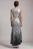 Sparkly Green Mermaid Asymmetrical Round Neck Midi Mother Of the Bride Dress with Sequins