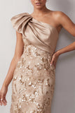 Peach Mermaid One Shoulder Asymmetrical Sequins Midi Mother Of the Bride Dress