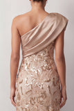 Peach Mermaid One Shoulder Asymmetrical Sequins Midi Mother Of the Bride Dress