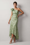 Peach Mermaid One Shoulder Asymmetrical Sequins Midi Mother Of the Bride Dress
