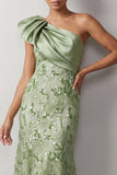 Peach Mermaid One Shoulder Asymmetrical Sequins Midi Mother Of the Bride Dress
