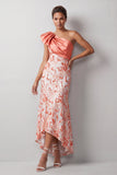 Peach Mermaid One Shoulder Asymmetrical Sequins Midi Mother Of the Bride Dress