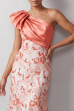 Peach Mermaid One Shoulder Asymmetrical Sequins Midi Mother Of the Bride Dress