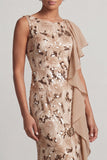 Champagne Mermaid Sequins Bateau Neck Long Mother Of the Bride Dress with Ruffles