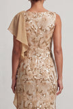 Champagne Mermaid Sequins Bateau Neck Long Mother Of the Bride Dress with Ruffles