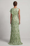 Champagne Mermaid Sequins Bateau Neck Long Mother Of the Bride Dress with Ruffles