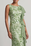 Champagne Mermaid Sequins Bateau Neck Long Mother Of the Bride Dress with Ruffles