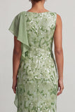 Champagne Mermaid Sequins Bateau Neck Long Mother Of the Bride Dress with Ruffles