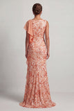 Champagne Mermaid Sequins Bateau Neck Long Mother Of the Bride Dress with Ruffles