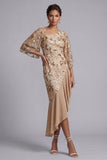 Watermelon Mermaid Asymmetrical Sequins Mother Of the Bride Dress with Ruffles