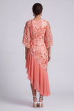 Watermelon Mermaid Asymmetrical Sequins Mother Of the Bride Dress with Ruffles