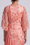 Watermelon Mermaid Asymmetrical Sequins Mother Of the Bride Dress with Ruffles