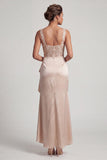 White Mermaid Corset Ruched Sequins Midi Mother Of the Bride Dress with Ruffles