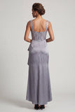 White Mermaid Corset Ruched Sequins Midi Mother Of the Bride Dress with Ruffles
