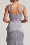 White Mermaid Corset Ruched Sequins Midi Mother Of the Bride Dress with Ruffles