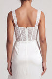 White Mermaid Corset Ruched Sequins Midi Mother Of the Bride Dress with Ruffles
