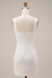 Square Neck Bodycon Little White Dress with 3D Flowers