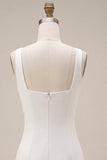 Square Neck Bodycon Little White Dress with 3D Flowers