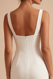 Square Neck Bodycon Little White Dress with 3D Flowers
