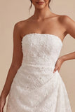 Strapless Floral Bodycon Little White Dress with Sash