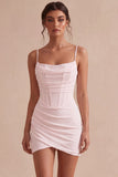 Bodycon Corset Spaghetti Straps Ruched Little White Dress