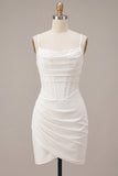 Bodycon Corset Spaghetti Straps Ruched Little White Dress