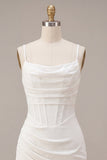 Bodycon Corset Spaghetti Straps Ruched Little White Dress