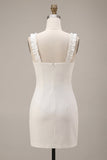 Square Neck Ruffled Bodycon Little White Dress