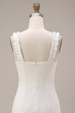 Square Neck Ruffled Bodycon Little White Dress