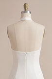 Halter Neck Bodycon Backless Little White Dress with 3D Flowers