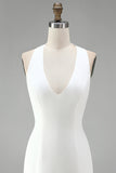Halter Neck Bodycon Backless Little White Dress with 3D Flowers