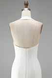 Halter Neck Bodycon Backless Little White Dress with 3D Flowers