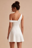 A-Line One Shoulder Little White Dress