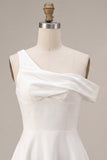 A-Line One Shoulder Little White Dress