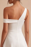 A-Line One Shoulder Little White Dress
