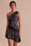 One Shoulder Ruched Lace Asymmetrical Bodycon Little White Dress