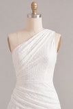 One Shoulder Ruched Lace Asymmetrical Bodycon Little White Dress