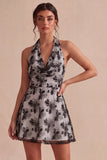 A-Line Halter Neck Floral Little White Dress
