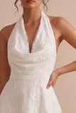 A-Line Halter Neck Floral Little White Dress