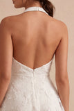 A-Line Halter Neck Floral Little White Dress