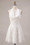 A-Line Halter Neck Floral Little White Dress