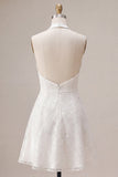 A-Line Halter Neck Floral Little White Dress