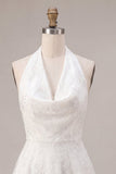 A-Line Halter Neck Floral Little White Dress