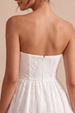 Strapless A-Line Floral Ruffled Little White Dress