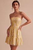 Strapless A-Line Floral Ruffled Little White Dress